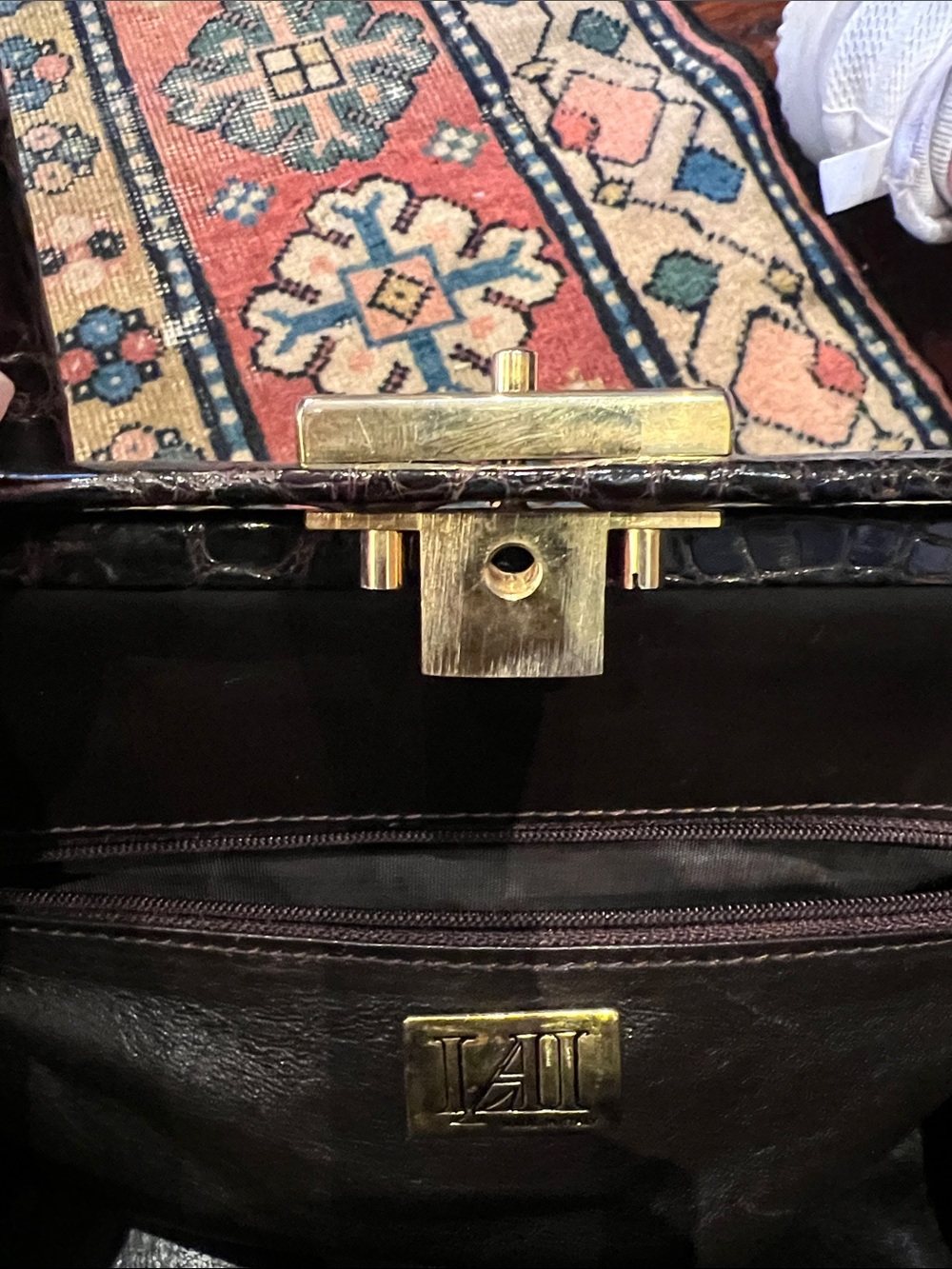 Vintage crocodile handbag chocolate brown - Picture 8 of 9